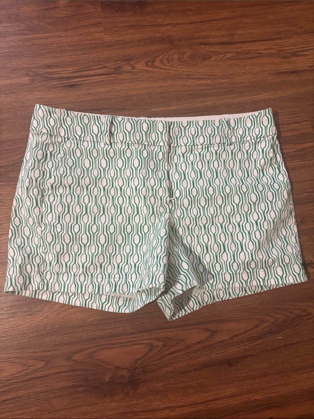 Ann Taylor White and Green Geometric Bermuda Shorts